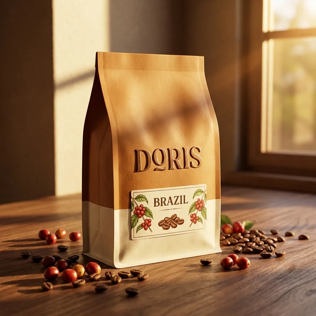 Hạt cà phê Doris trên mặt gỗ